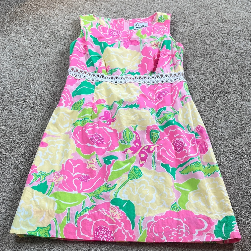 Vintage Ultra Vibrant Yellow Pink Green Embroidered Waist Lilly Pulitzer sz4